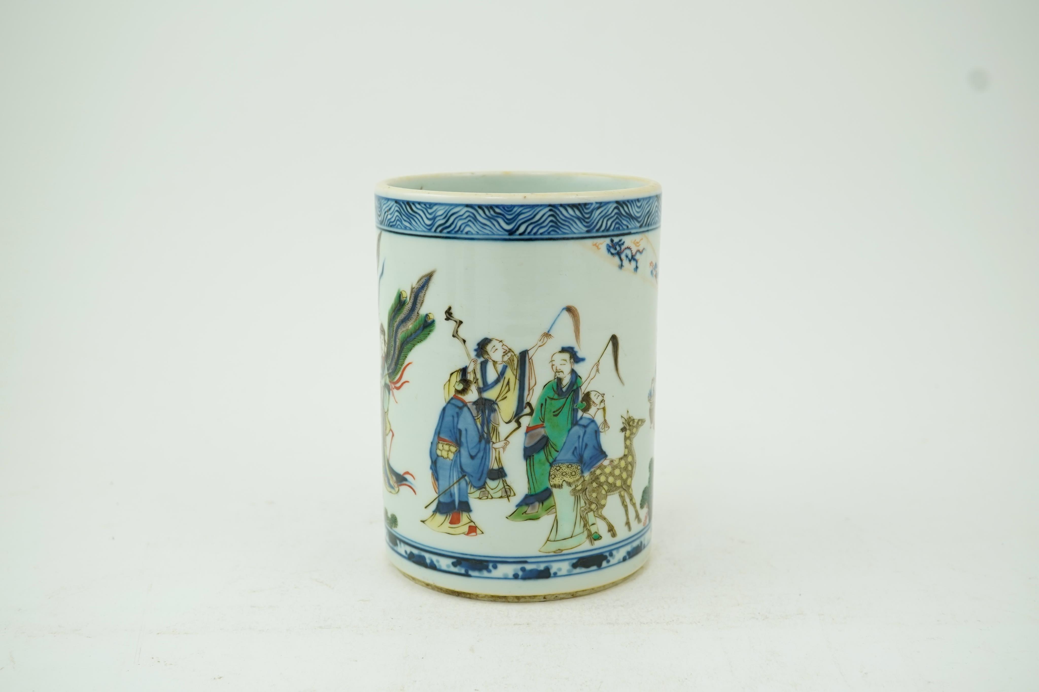A Chinese wucai brush pot